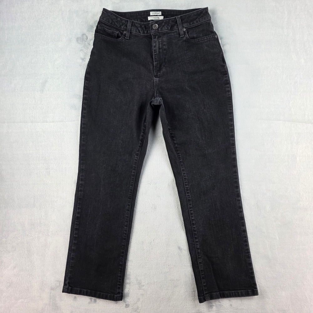 LL Bean Classic Fit Jeans Womens 10 Petite Black Denim Straight Leg 500328
